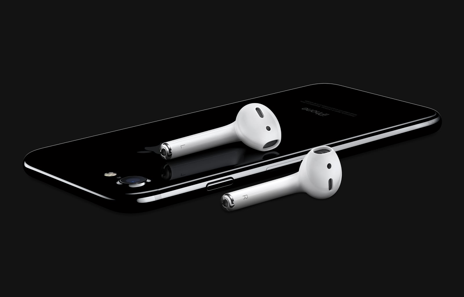 iPhone7 JetBlk 34BR AirPods Laydown OB PRINT image 