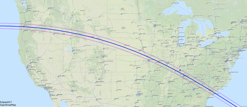 Map of the solar eclipse 2017 USA OSM Zoom1