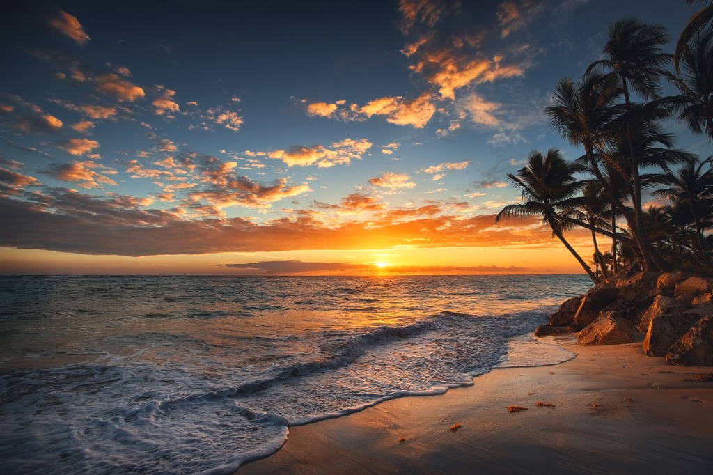 sunrise on a tropical island palm trees on sandy beach picture id625006196 image 