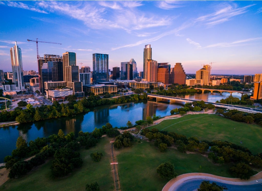 colorful austin texas skyline aerial golden sunset picture id606737008 image 