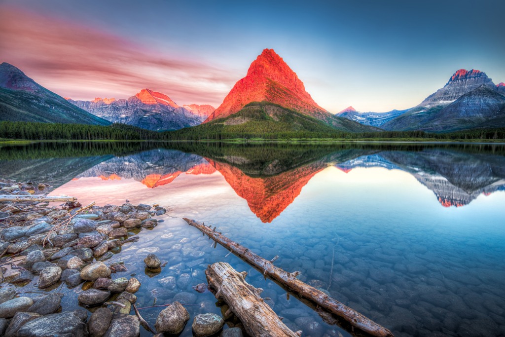 swiftcurrent lake at dawn picture id484775774 image 