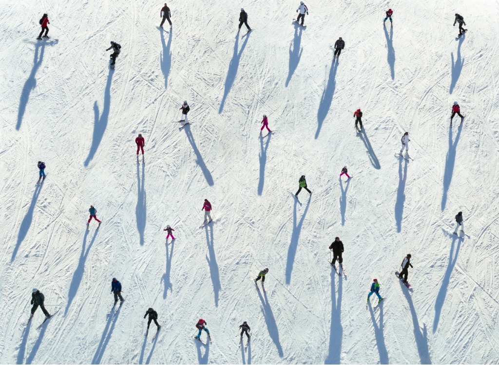 aerial view of skiers picture id653863798