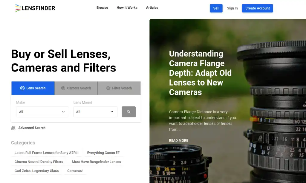 lensfinder homepage