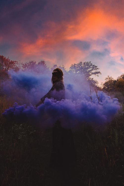 color smoke bomb photography golden hour image 