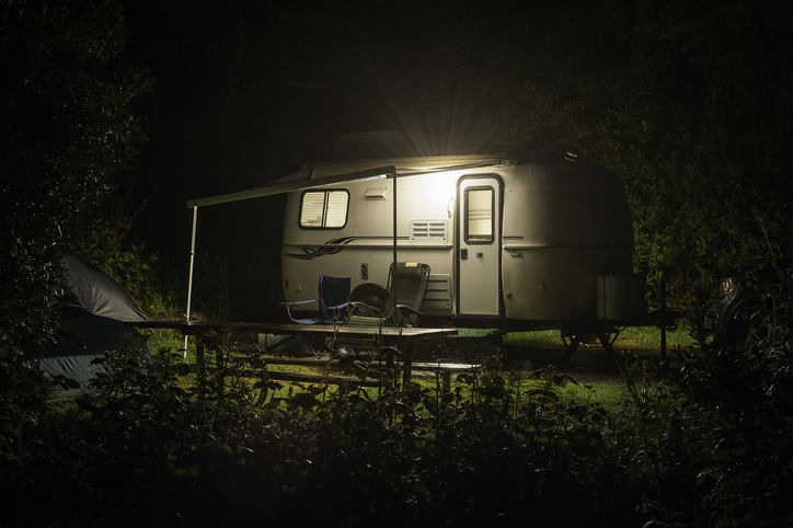 Camping trailer at night image 