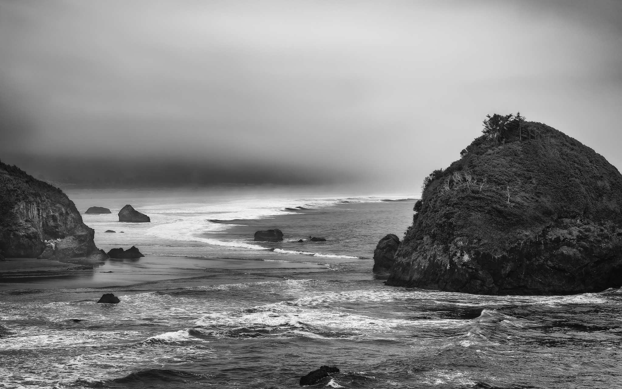 Photographing on the northern California Coast was difficult when I was there due to smoke from all the fires. I love fog, but not so much smoke. This day was a combination of both and I found black & white was the perfect rendering of the silence of this morning.