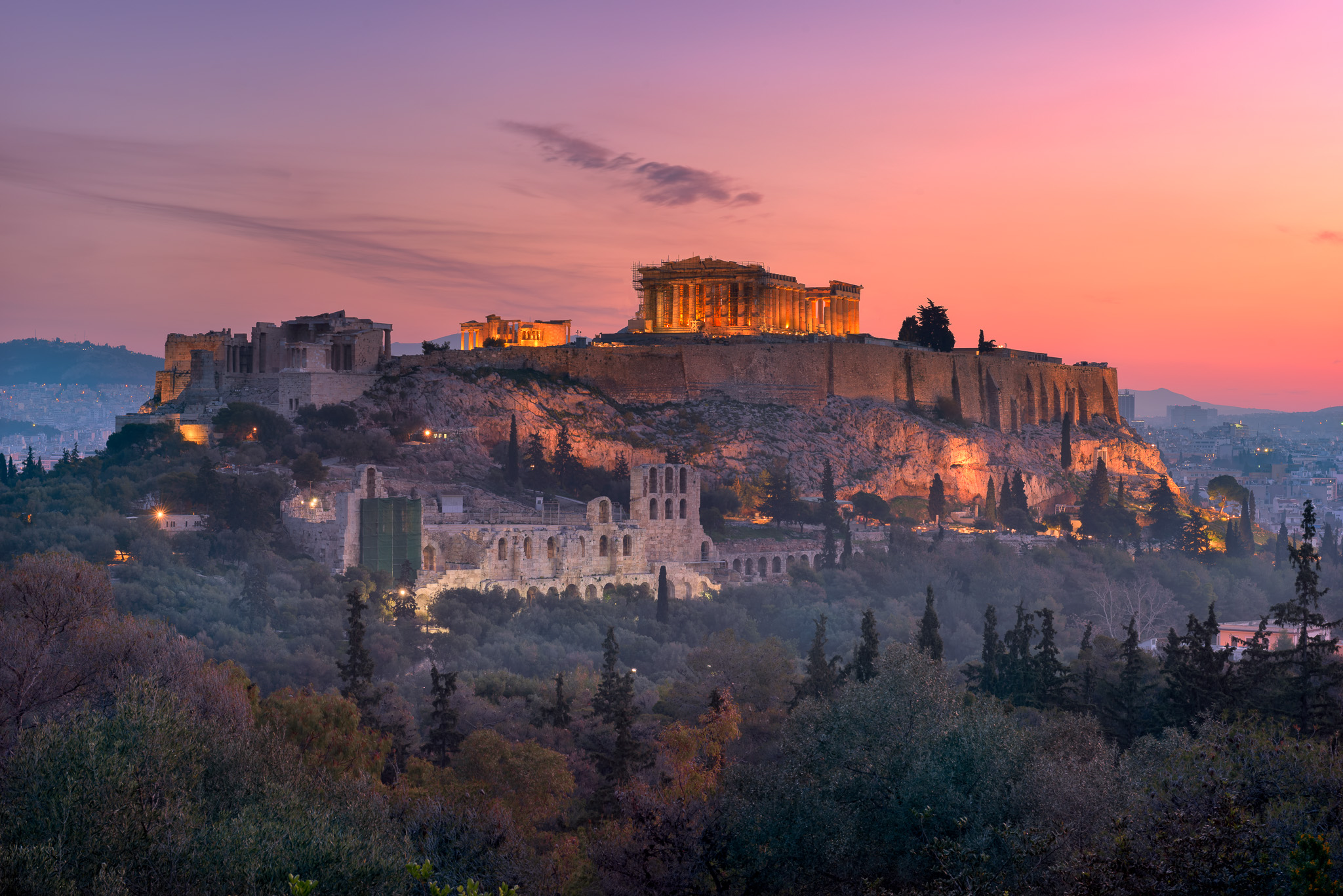 View of Acropolis from the Philopappos Hill in the Morning